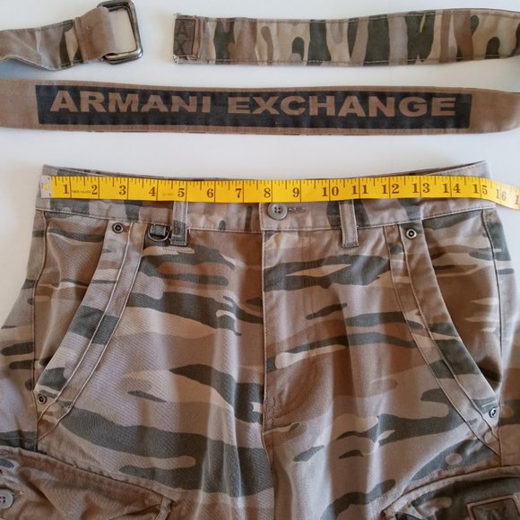 Armani Exchange Camo Cargo Shorts with spell out Belt size 29 - Picture 6 of 9